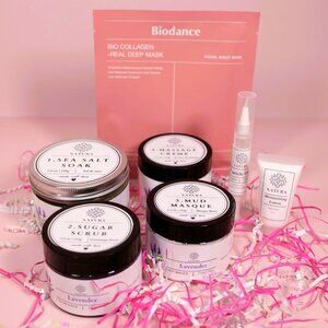 Deluxe 4-Step Lavender Foot Spa Kit - Hand Lotion, Cuticle Oil Pen, Facial Mask